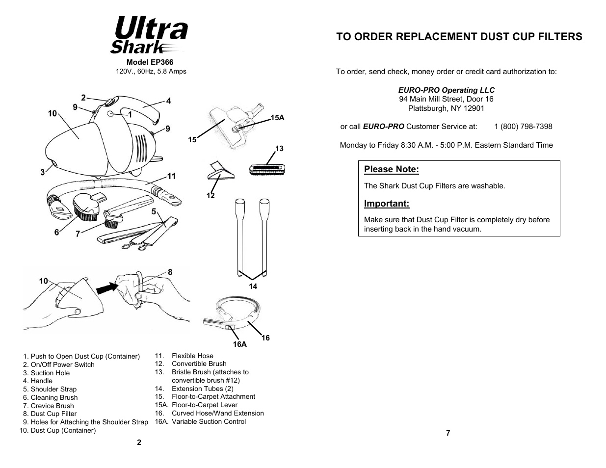 Euro-Pro ULTRA SHARK EP366 User Manual | Page 4 / 6