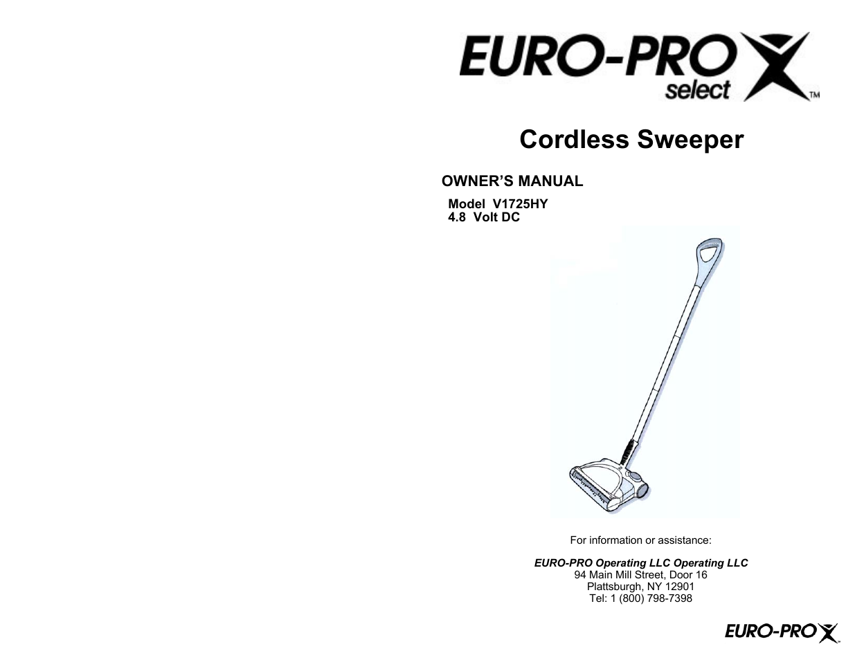 Euro-Pro V1725HY User Manual | 6 pages