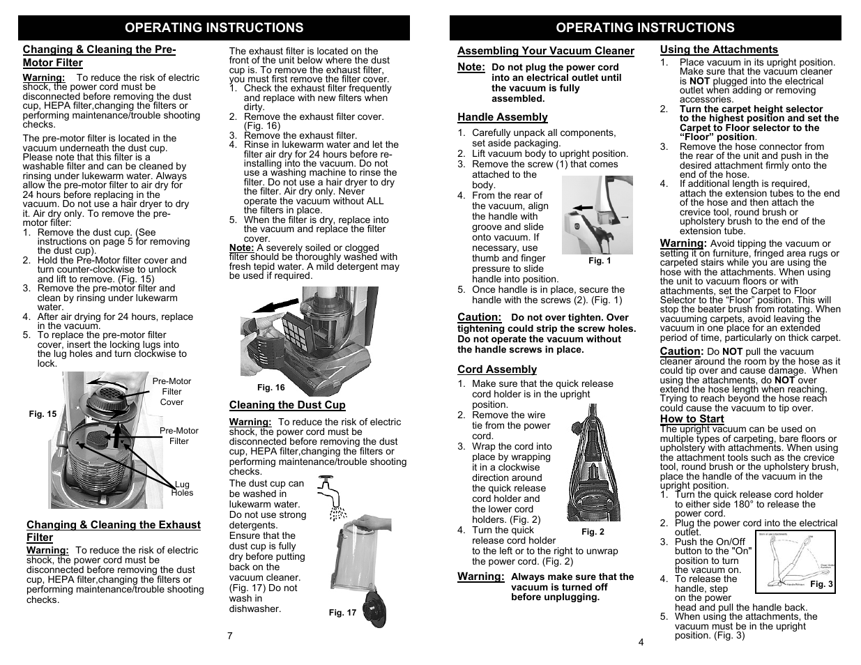 Operating instructions | Euro-Pro SHARK PURSUIT UV209B User Manual | Page 5 / 6