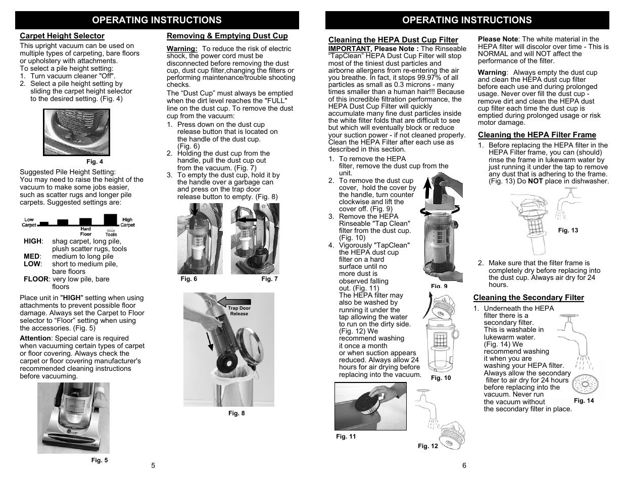 Operating instructions | Euro-Pro SHARK PURSUIT UV209B User Manual | Page 6 / 6