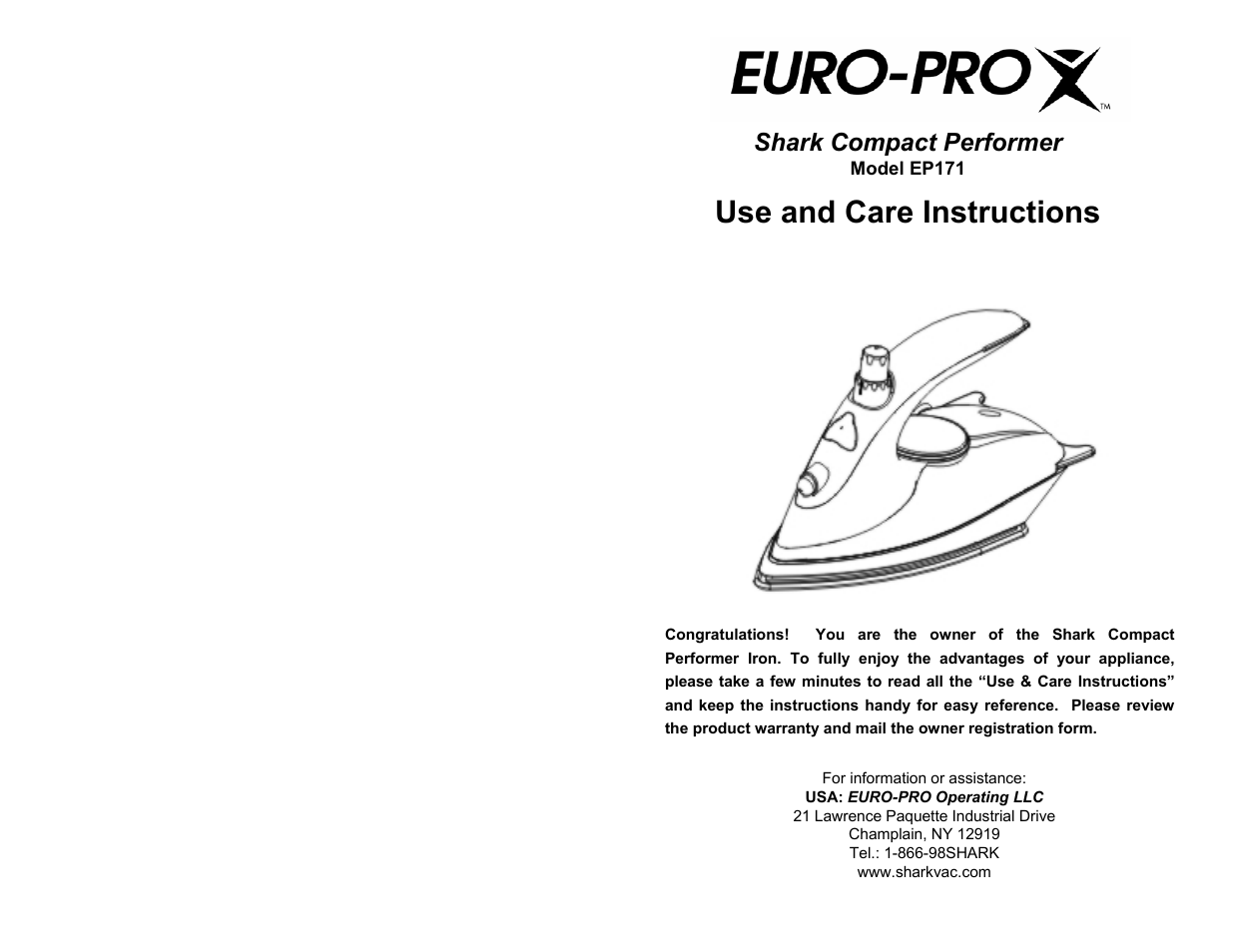 Euro-Pro EP171 User Manual | 8 pages