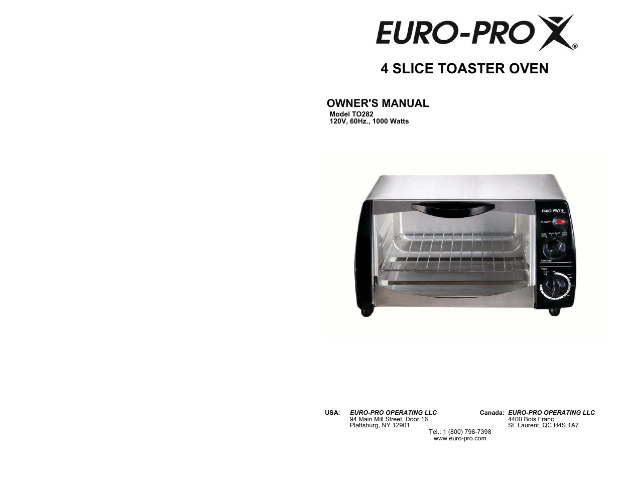 Euro-Pro TO282 User Manual | 4 pages