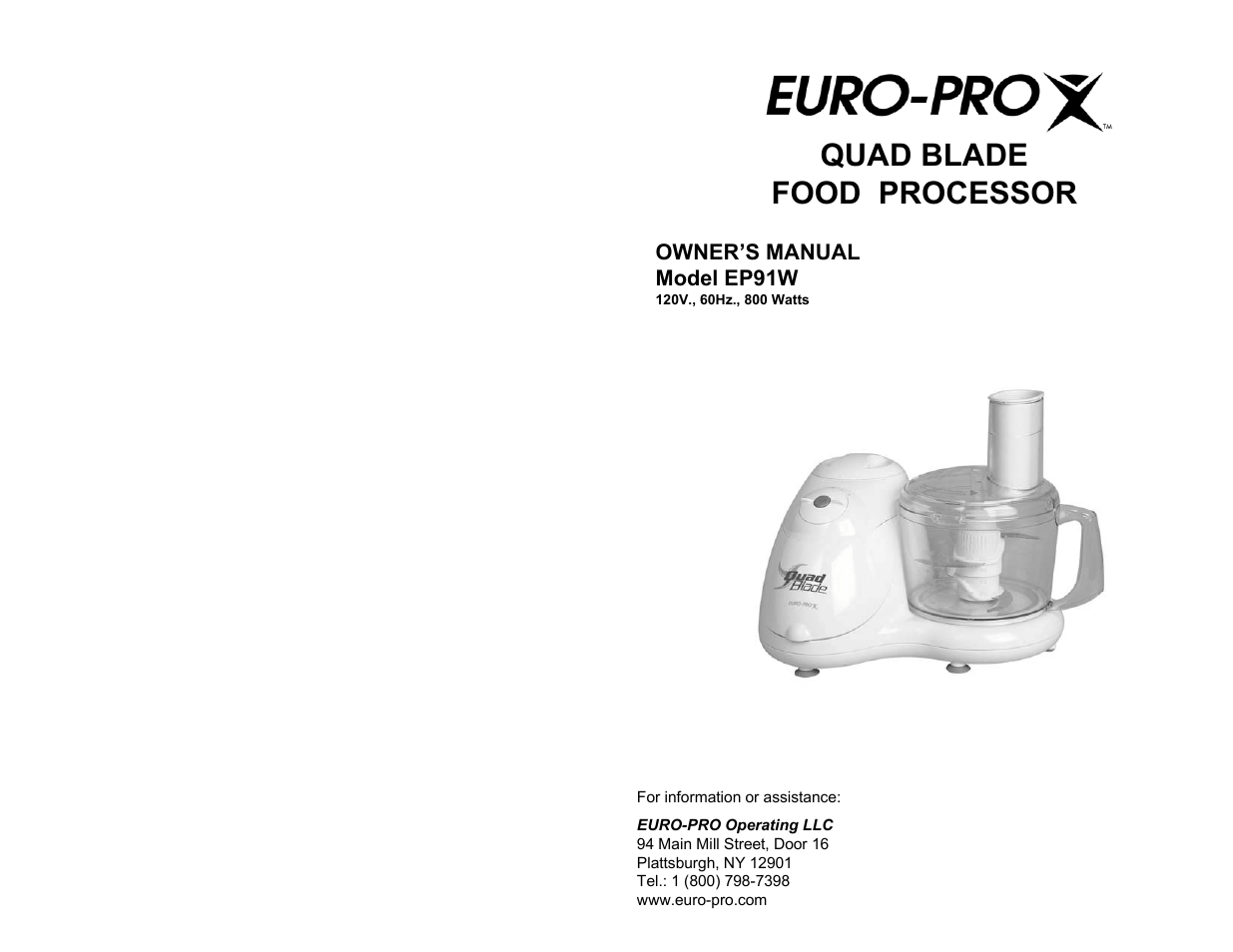 Euro-Pro EP91W User Manual | 6 pages