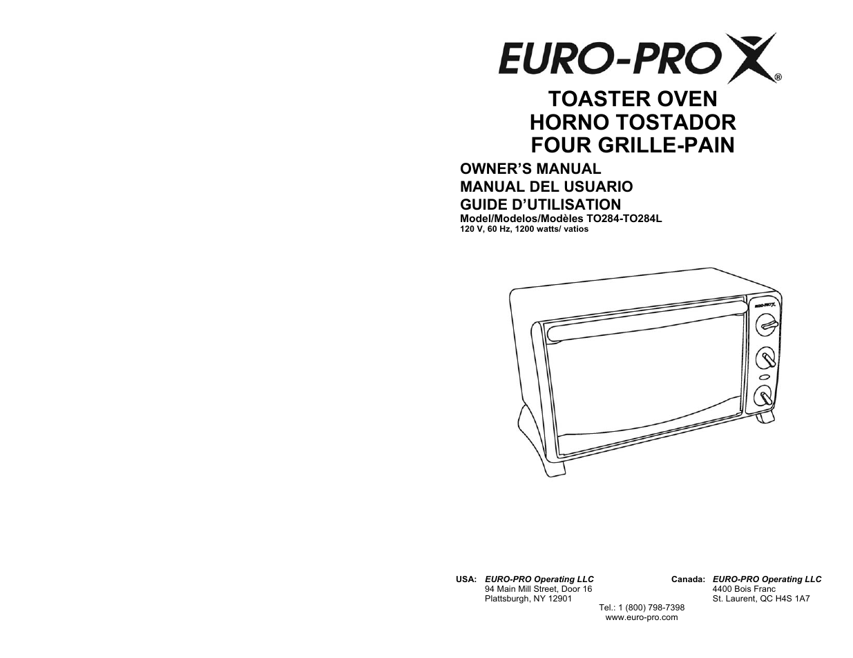 Euro-Pro TO284L User Manual | 16 pages