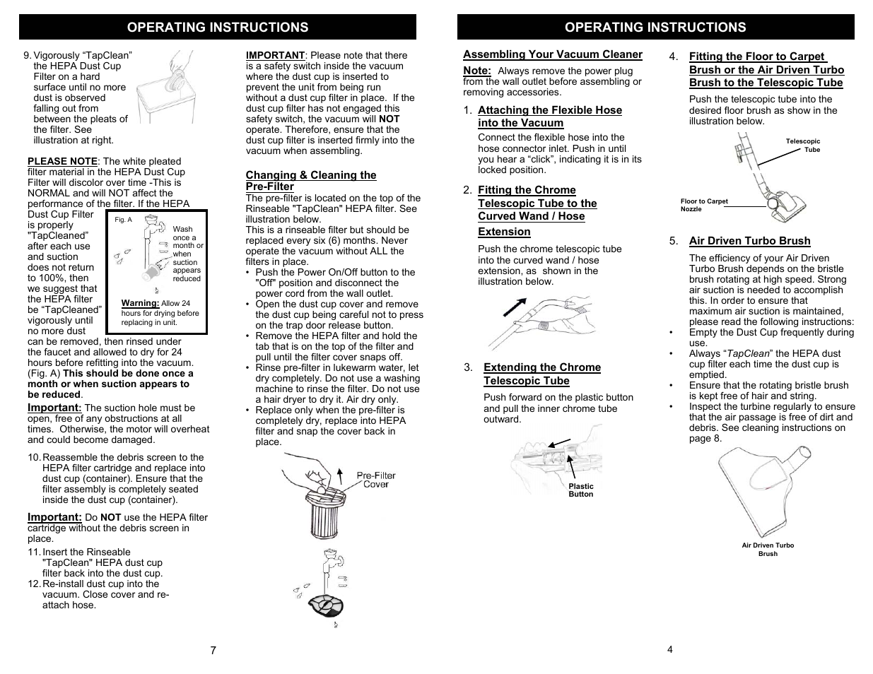 Operating instructions | Euro-Pro SHARK PURSUIT EP724 User Manual | Page 5 / 6