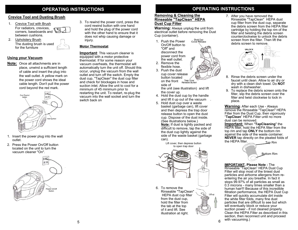 Operating instructions | Euro-Pro SHARK PURSUIT EP724 User Manual | Page 6 / 6