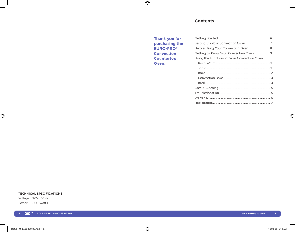 Euro-Pro TO176 User Manual | Page 3 / 11