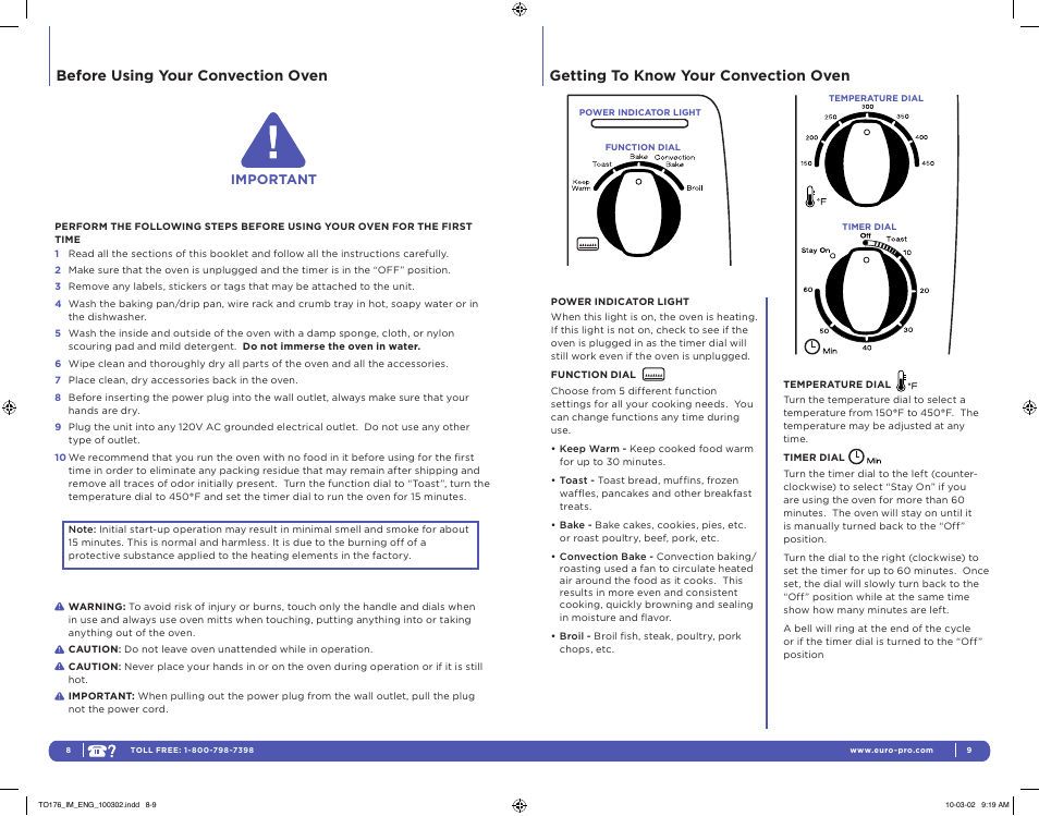 Before using your convection oven, Getting to know your convection oven | Euro-Pro TO176 User Manual | Page 5 / 11