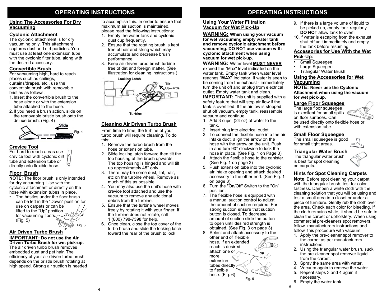 Operating instructions | Euro-Pro WATER FILTRATION VACUUM CLEANER CW230H User Manual | Page 6 / 6