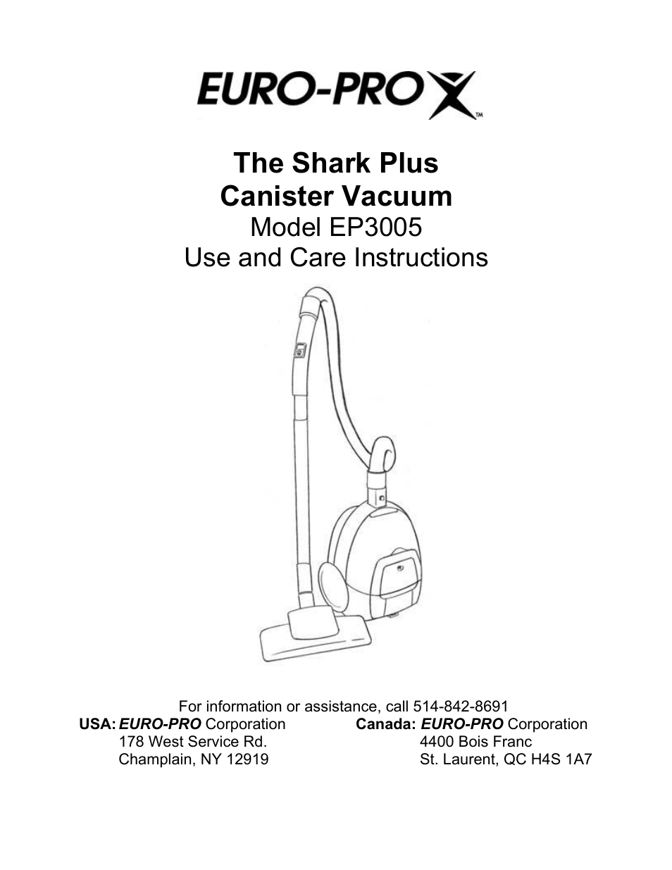 Euro-Pro THE SHARK PLUS EP3005 User Manual | 12 pages