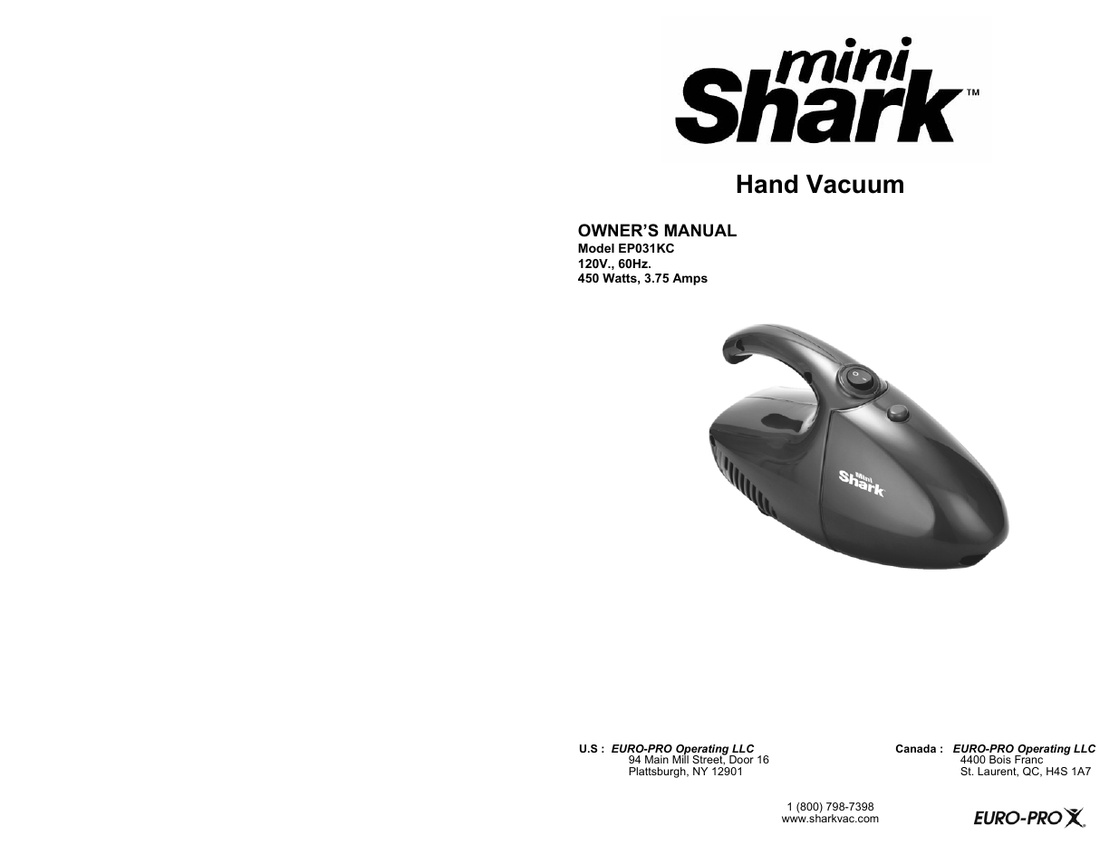 Euro-Pro MINI SHARK EP031KC User Manual | 4 pages