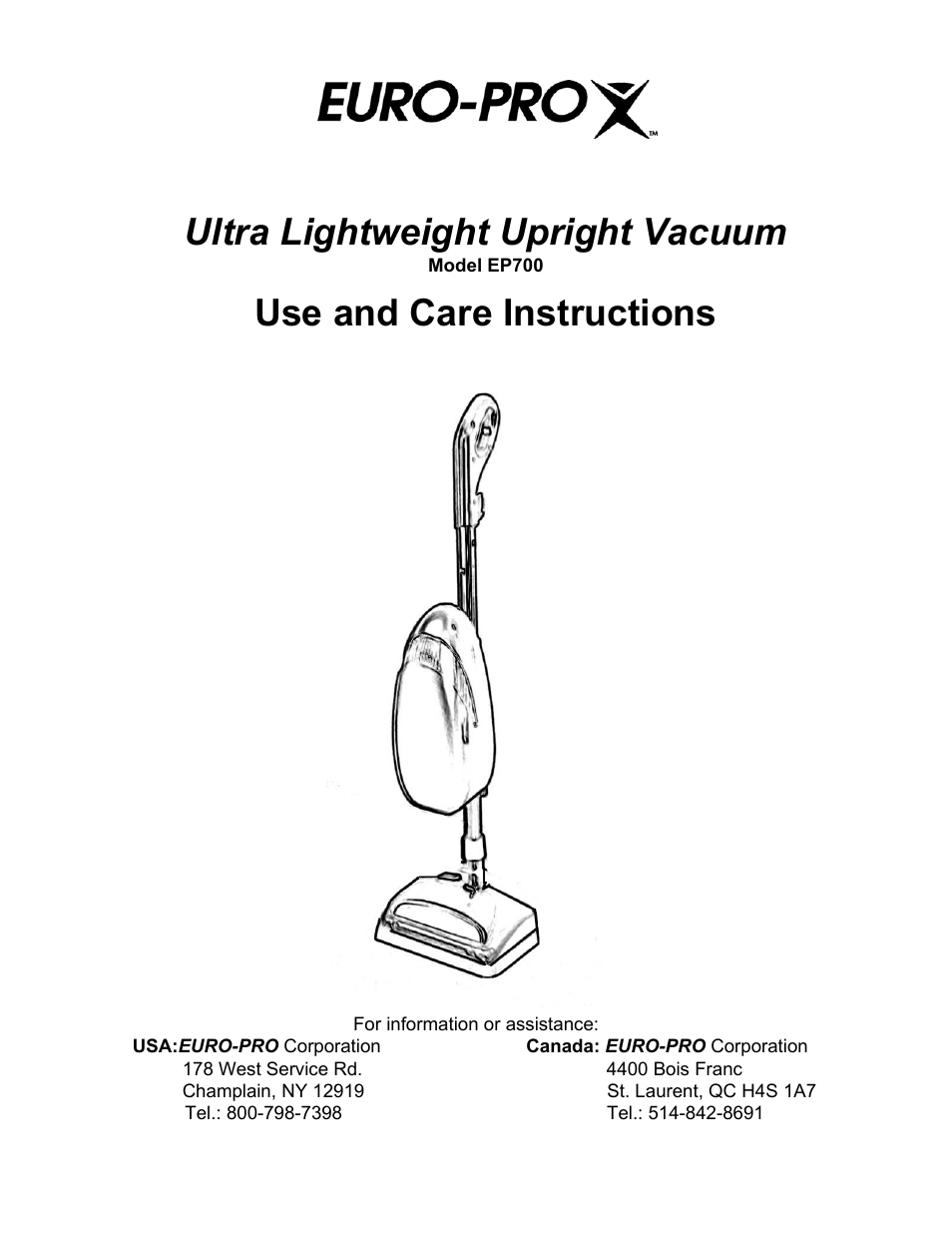 Euro-Pro EP700 User Manual | 8 pages