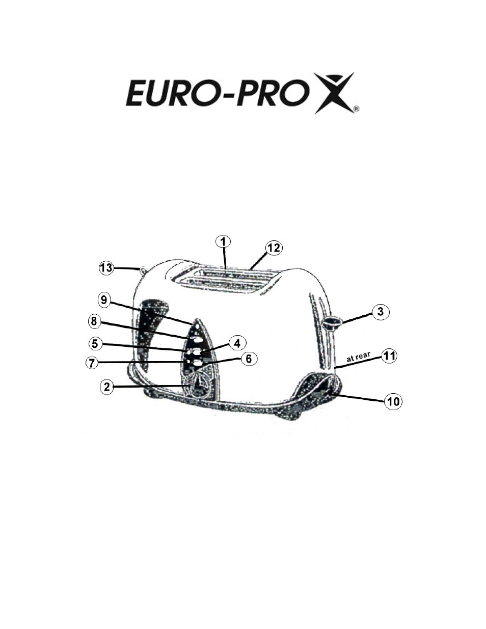 Classic deluxe toaster, Main components, Model ep325 | Euro-Pro EP325 User Manual | Page 3 / 10