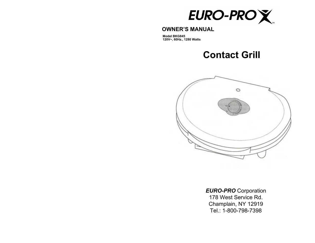 Euro-Pro BKG845 User Manual | 6 pages