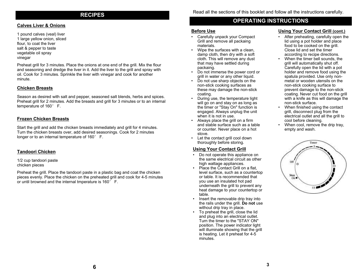 Recipes operating instructions | Euro-Pro BKG845 User Manual | Page 5 / 6