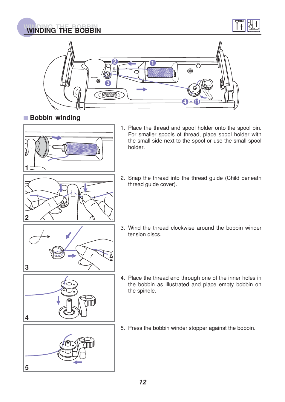 Winding the bobbin | Euro-Pro 9110 User Manual | Page 17 / 79