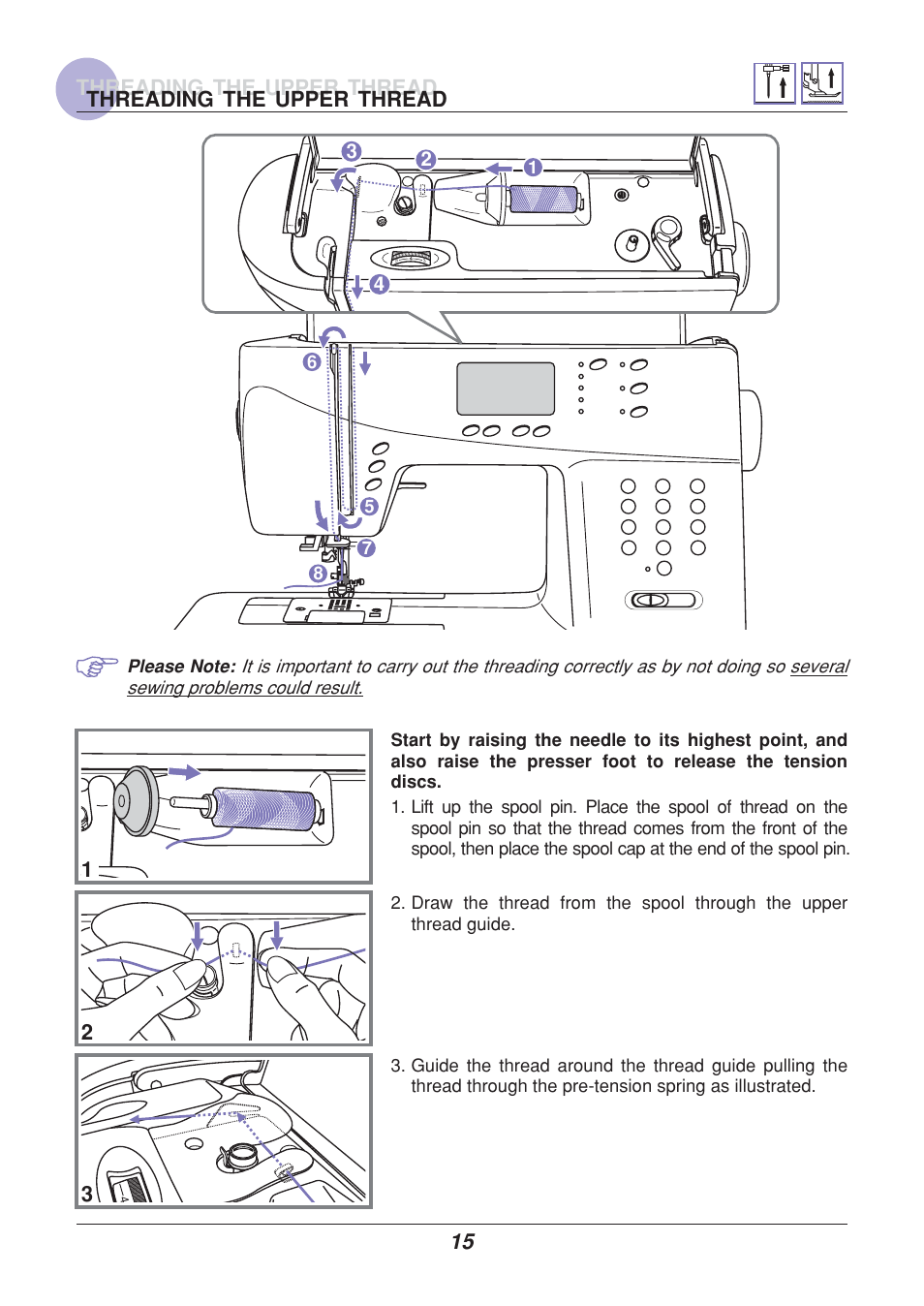 Threading the upper thread | Euro-Pro 9110 User Manual | Page 20 / 79