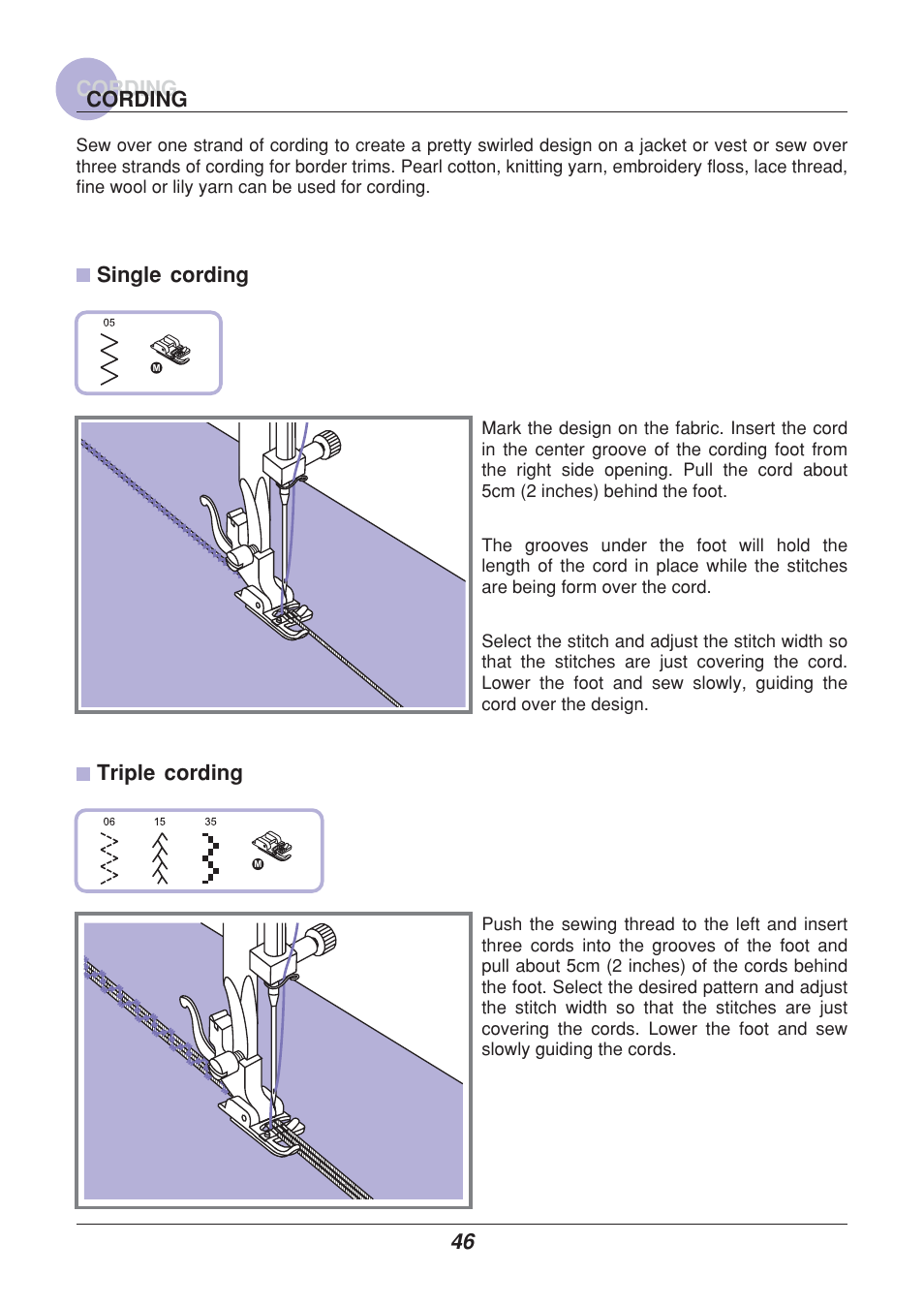 Single cording, Triple cording, Cording | Euro-Pro 9110 User Manual | Page 51 / 79