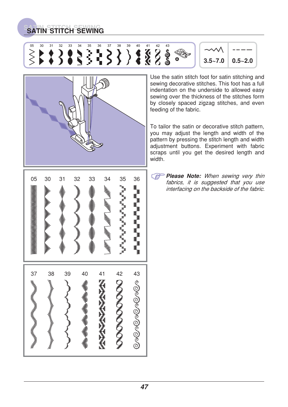 Satin stitch sewing | Euro-Pro 9110 User Manual | Page 52 / 79