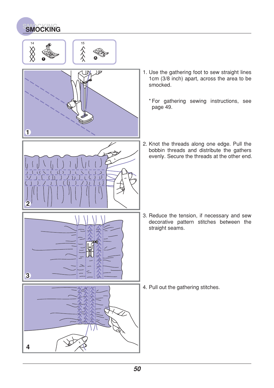 Smocking, Smocking 4 2 3 1 | Euro-Pro 9110 User Manual | Page 55 / 79