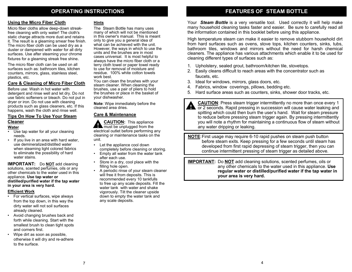 Euro-Pro STEAM BOTTLE SC618HD User Manual | Page 5 / 6