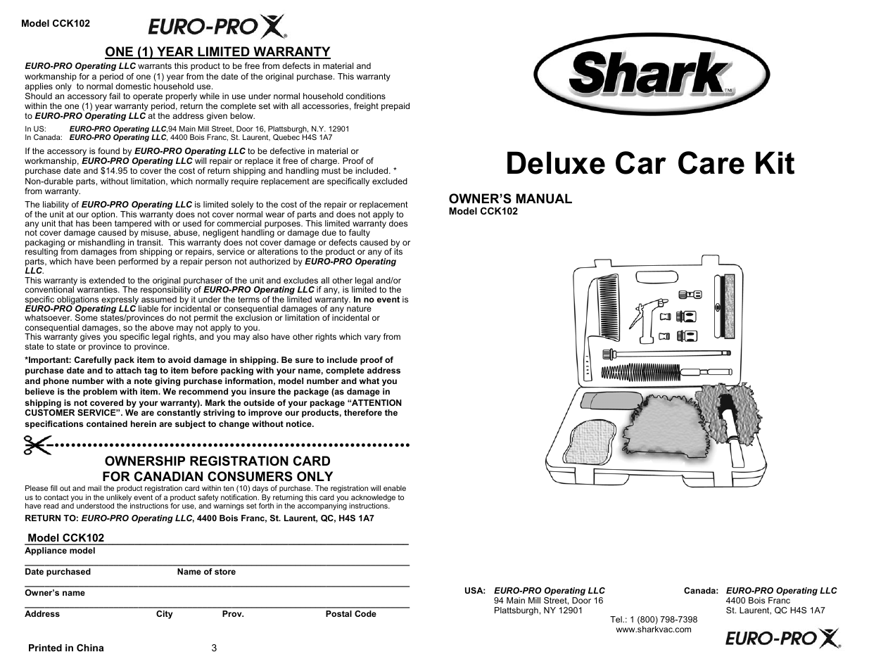 Euro-Pro CCK102 User Manual | 2 pages