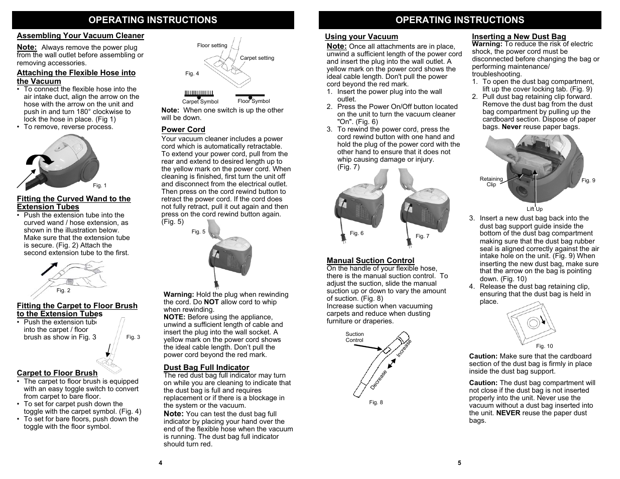 Operating instructions | Euro-Pro CV520HY User Manual | Page 6 / 6