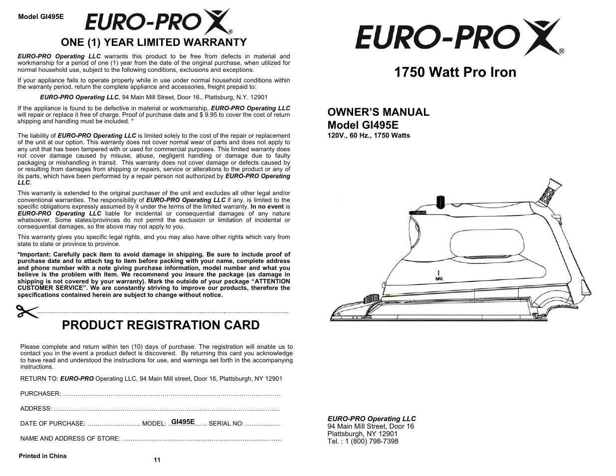 Euro-Pro GI495E User Manual | 6 pages