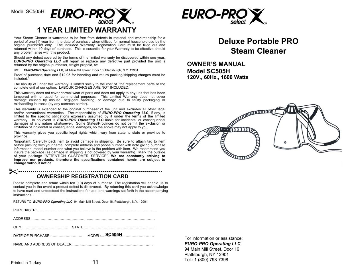Euro-Pro SC505H User Manual | 6 pages