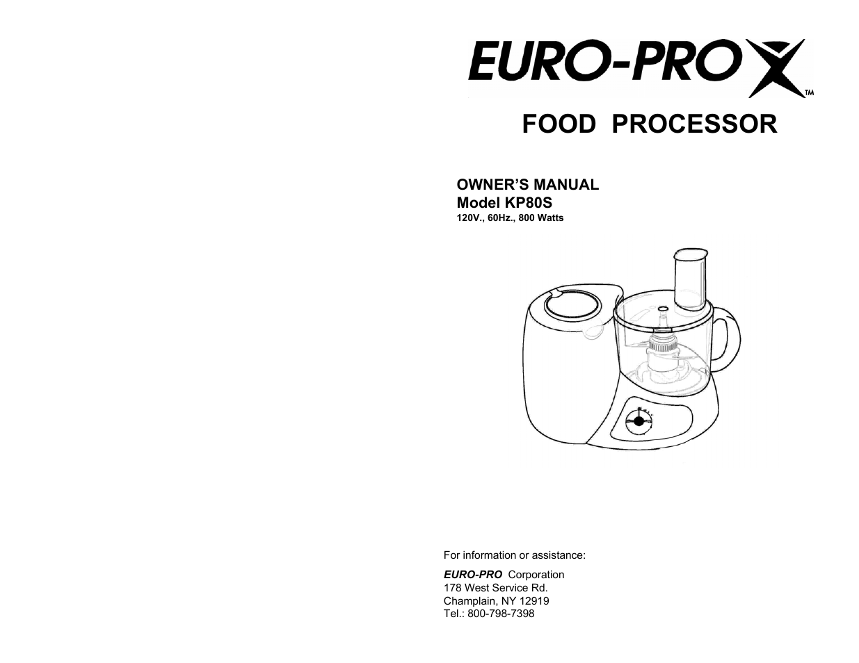 Euro-Pro KP80S User Manual | 6 pages