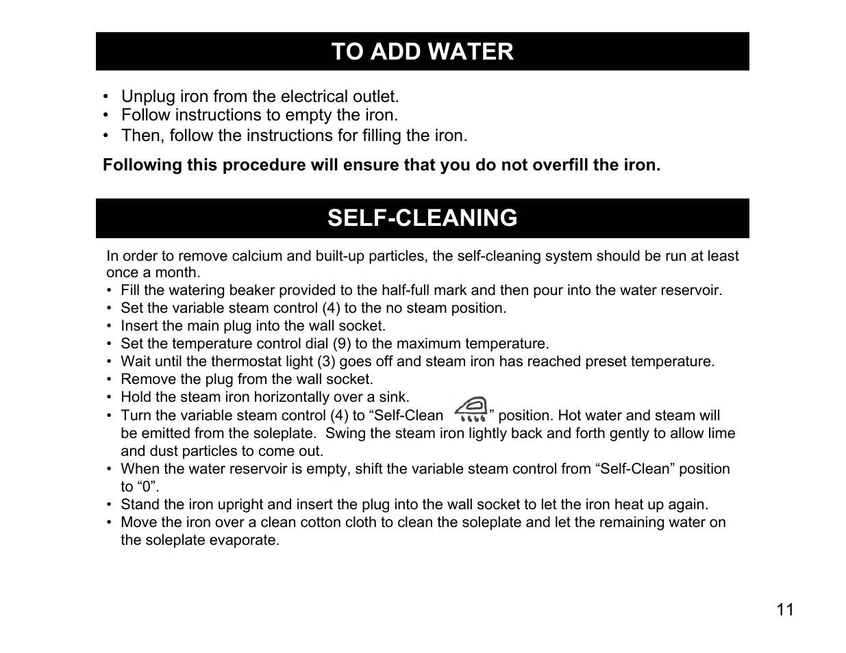 Self-cleaning | Euro-Pro EP480 User Manual | Page 11 / 16