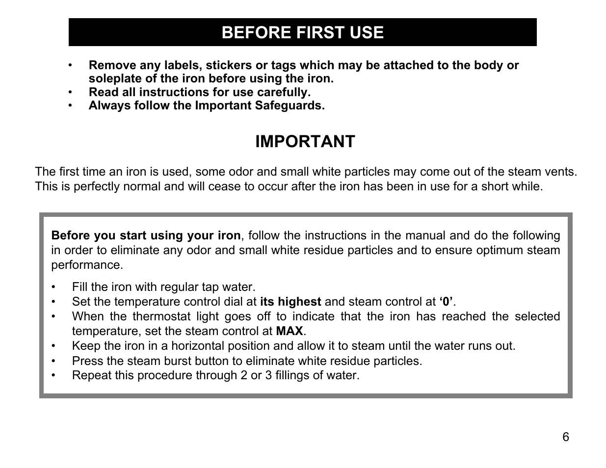 Before first use, Important | Euro-Pro EP480 User Manual | Page 6 / 16