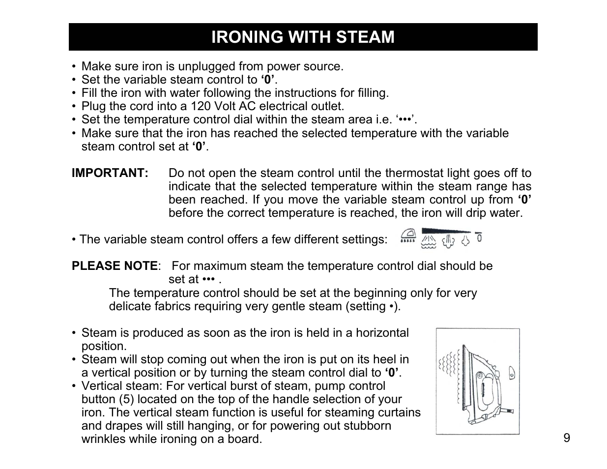 Ironing with steam | Euro-Pro EP480 User Manual | Page 9 / 16