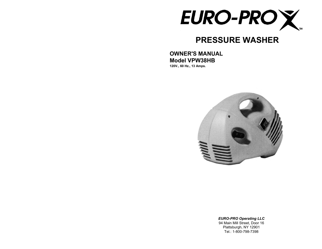 Euro-Pro VPW38HB User Manual | 6 pages