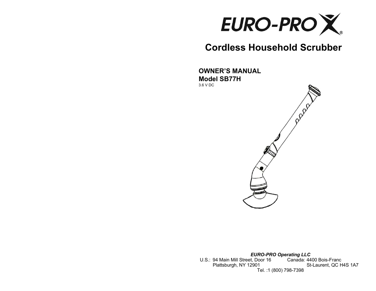 Euro-Pro CORDLESS HOUSEHOLD SCRUBBER SB77H User Manual | 4 pages