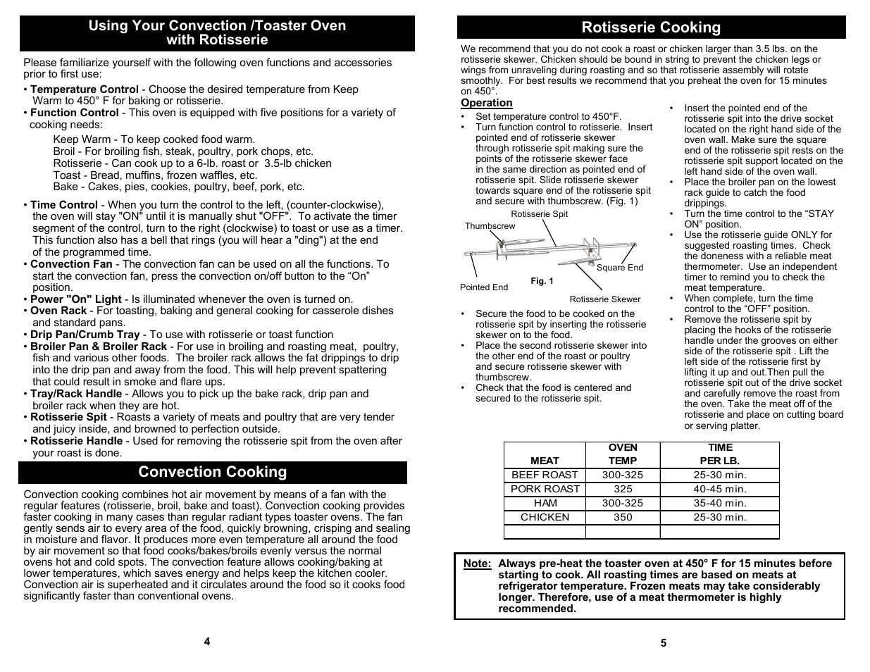 Convection cooking rotisserie cooking | Euro-Pro K4245W User Manual | Page 6 / 6