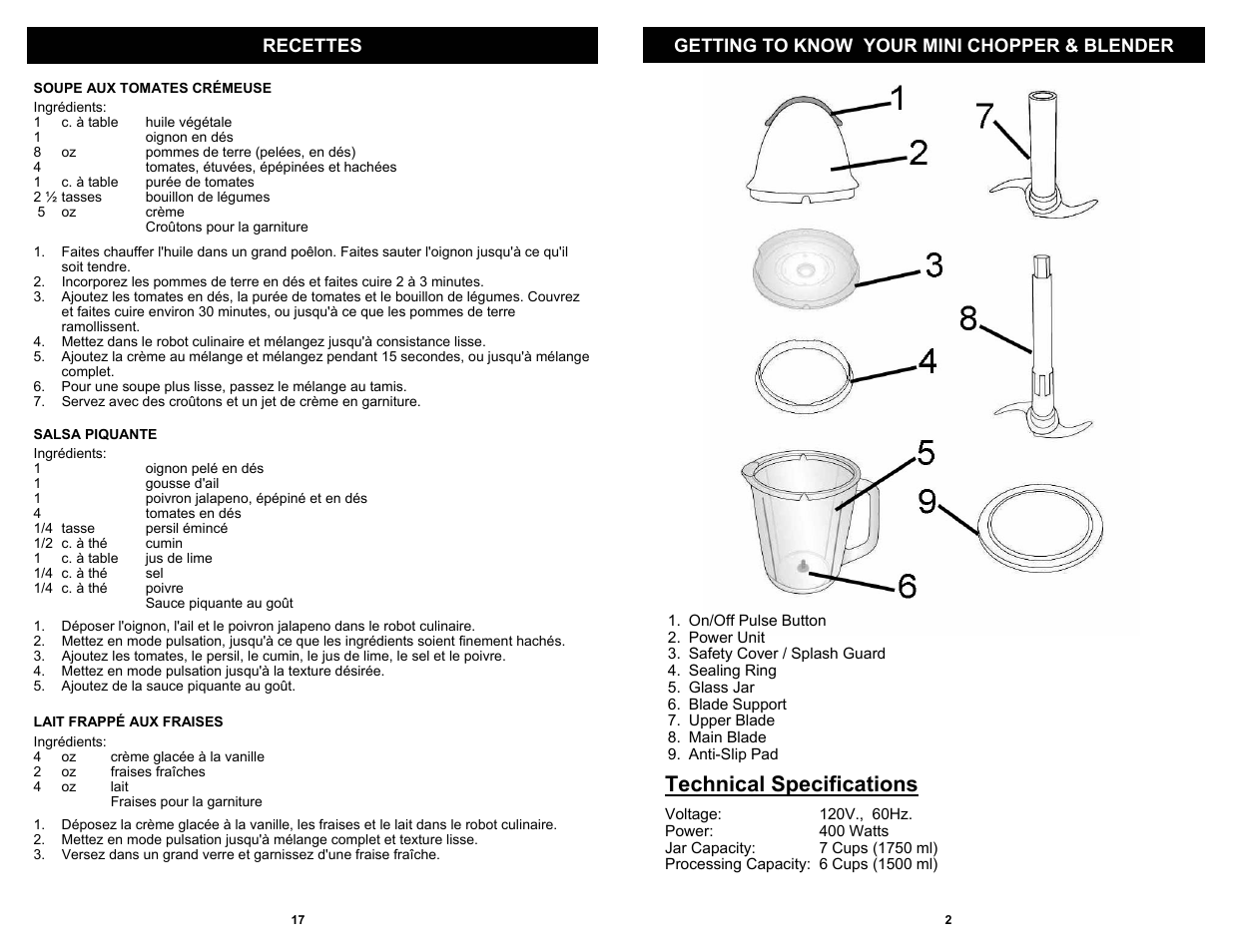 Technical specifications | Euro-Pro Bravetti FP105B User Manual | Page 3 / 10