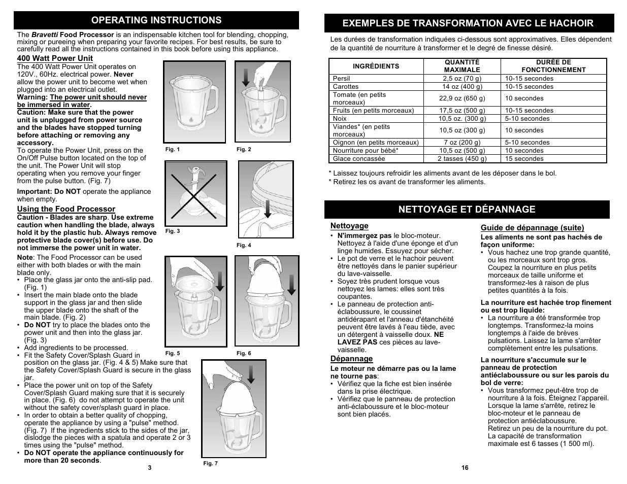 Nettoyage et dépannage | Euro-Pro Bravetti FP105B User Manual | Page 4 / 10