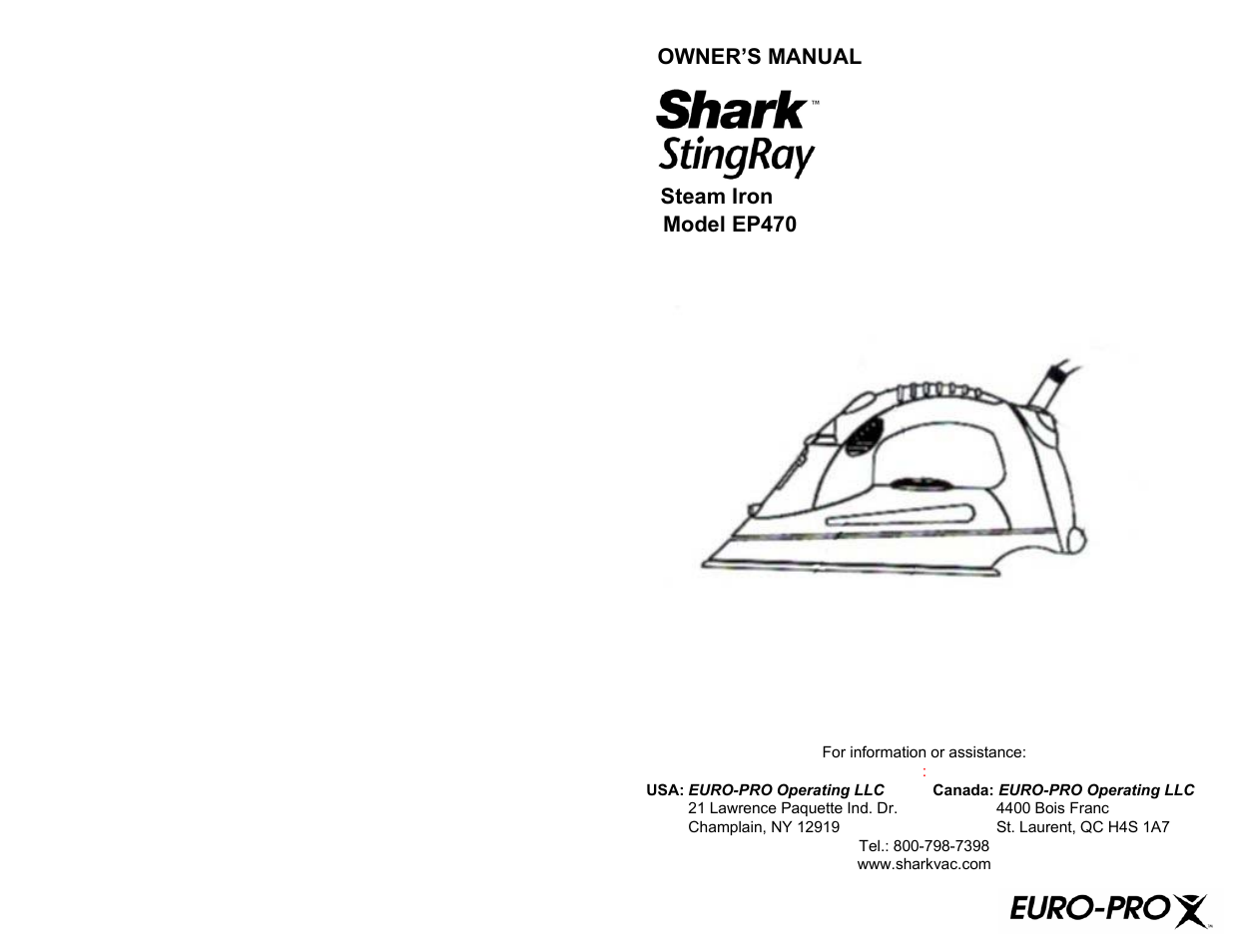 Euro-Pro STINGRAY EP470 User Manual | 8 pages
