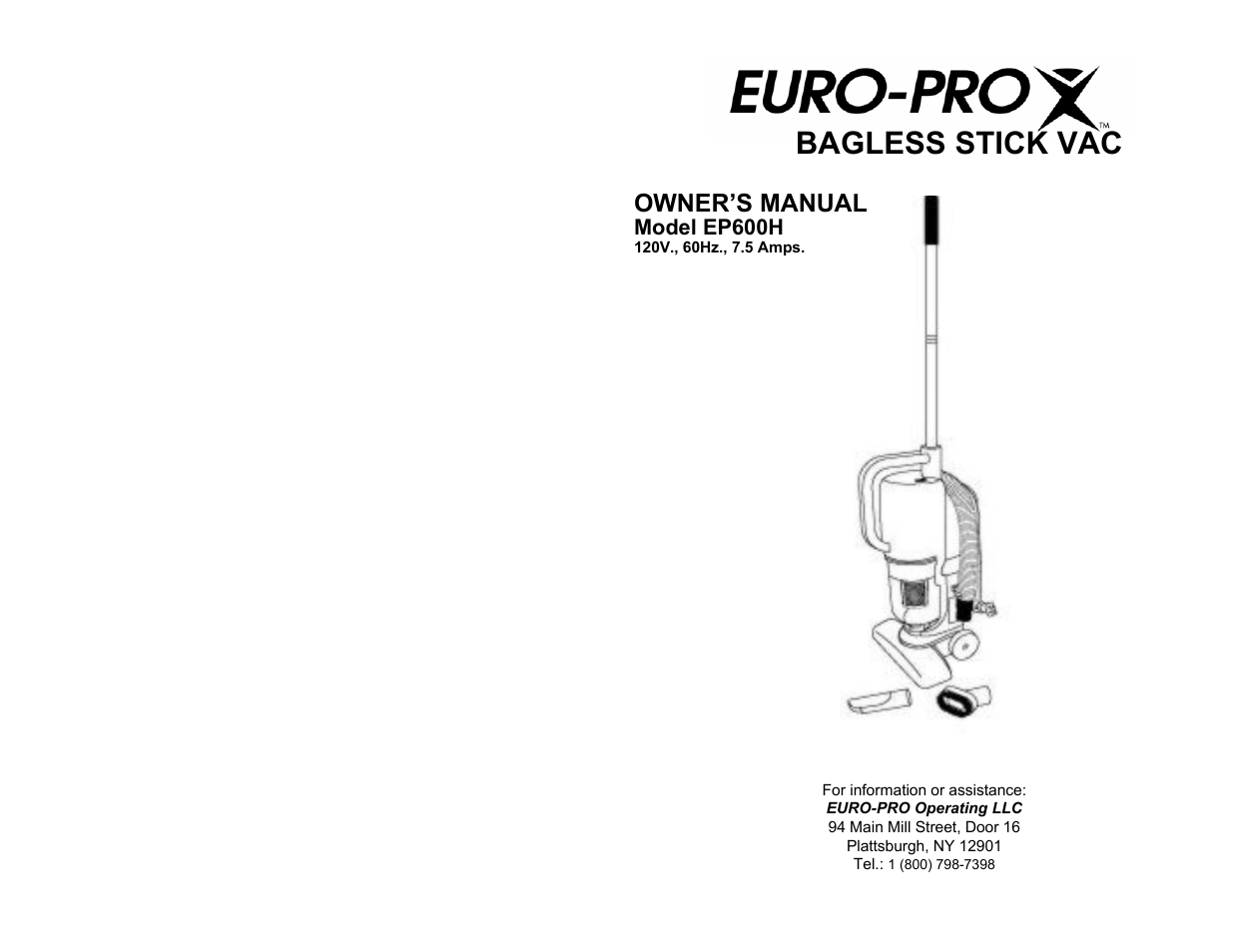 Euro-Pro EP600H User Manual | 6 pages