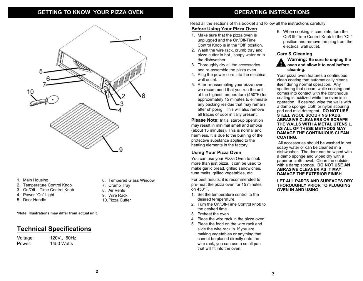 Technical specifications | Euro-Pro TO297 User Manual | Page 4 / 4