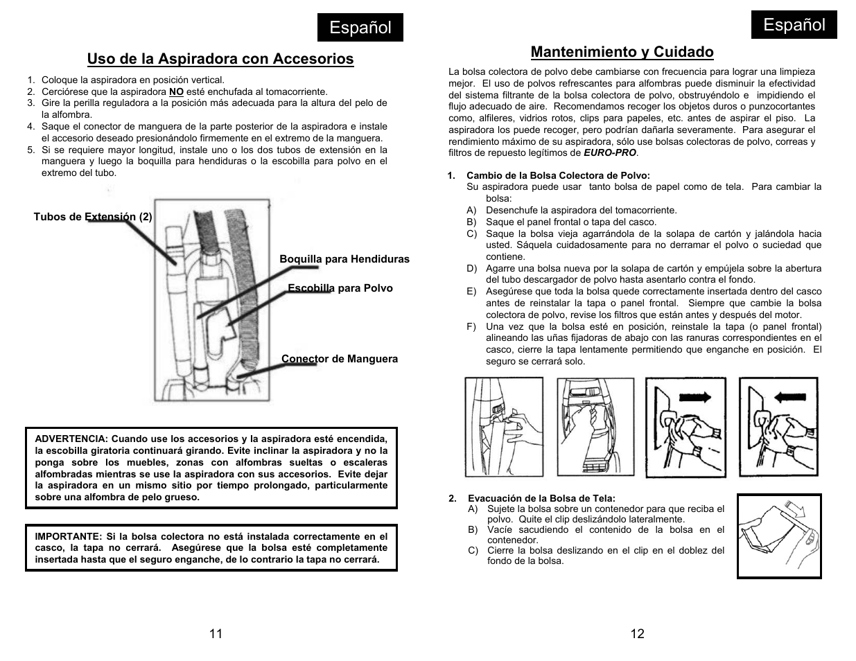 Español | Euro-Pro EP704 User Manual | Page 14 / 14