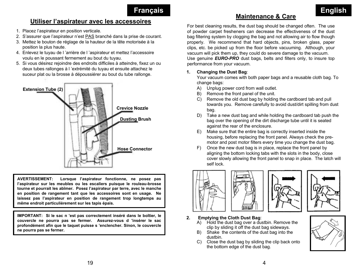 Français english | Euro-Pro EP704 User Manual | Page 7 / 14