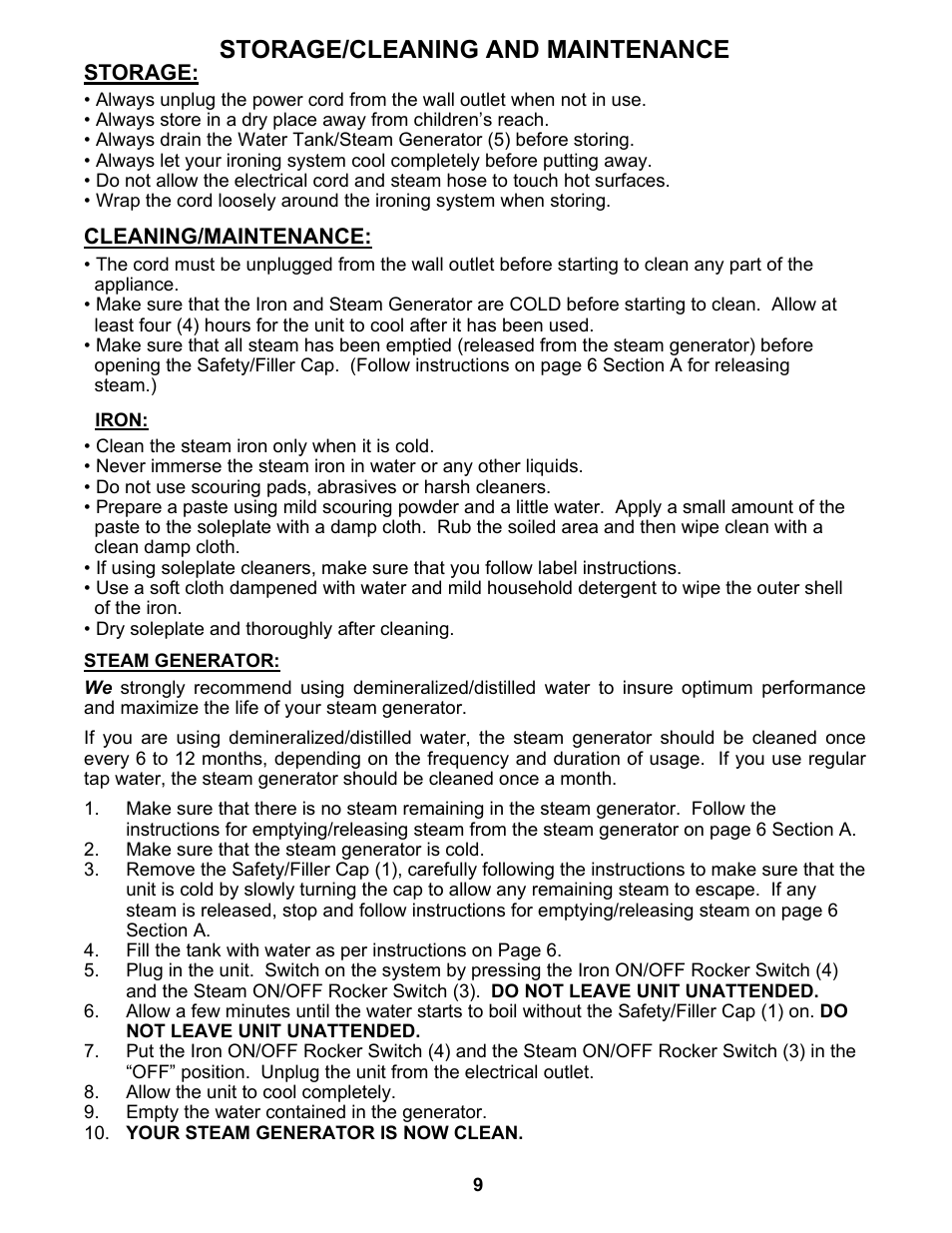 Storage/cleaning and maintenance | Euro-Pro EP8015 User Manual | Page 10 / 12