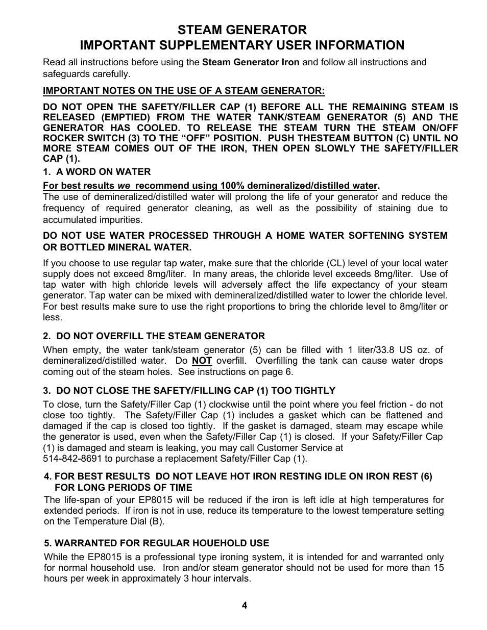Euro-Pro EP8015 User Manual | Page 5 / 12