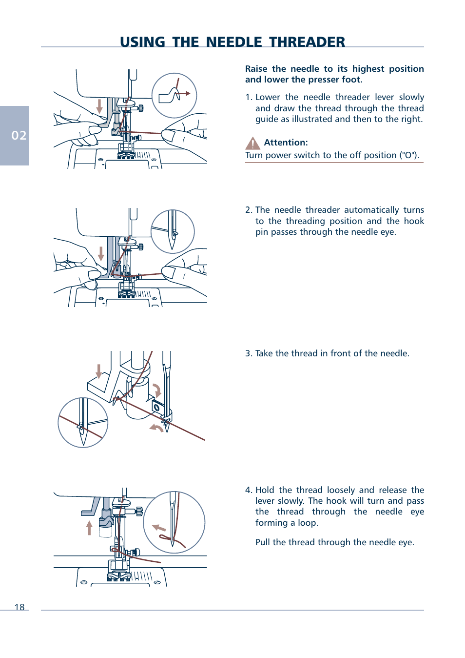 Using the needle threader | Euro-Pro INTELLI SEW 9136C User Manual | Page 20 / 68