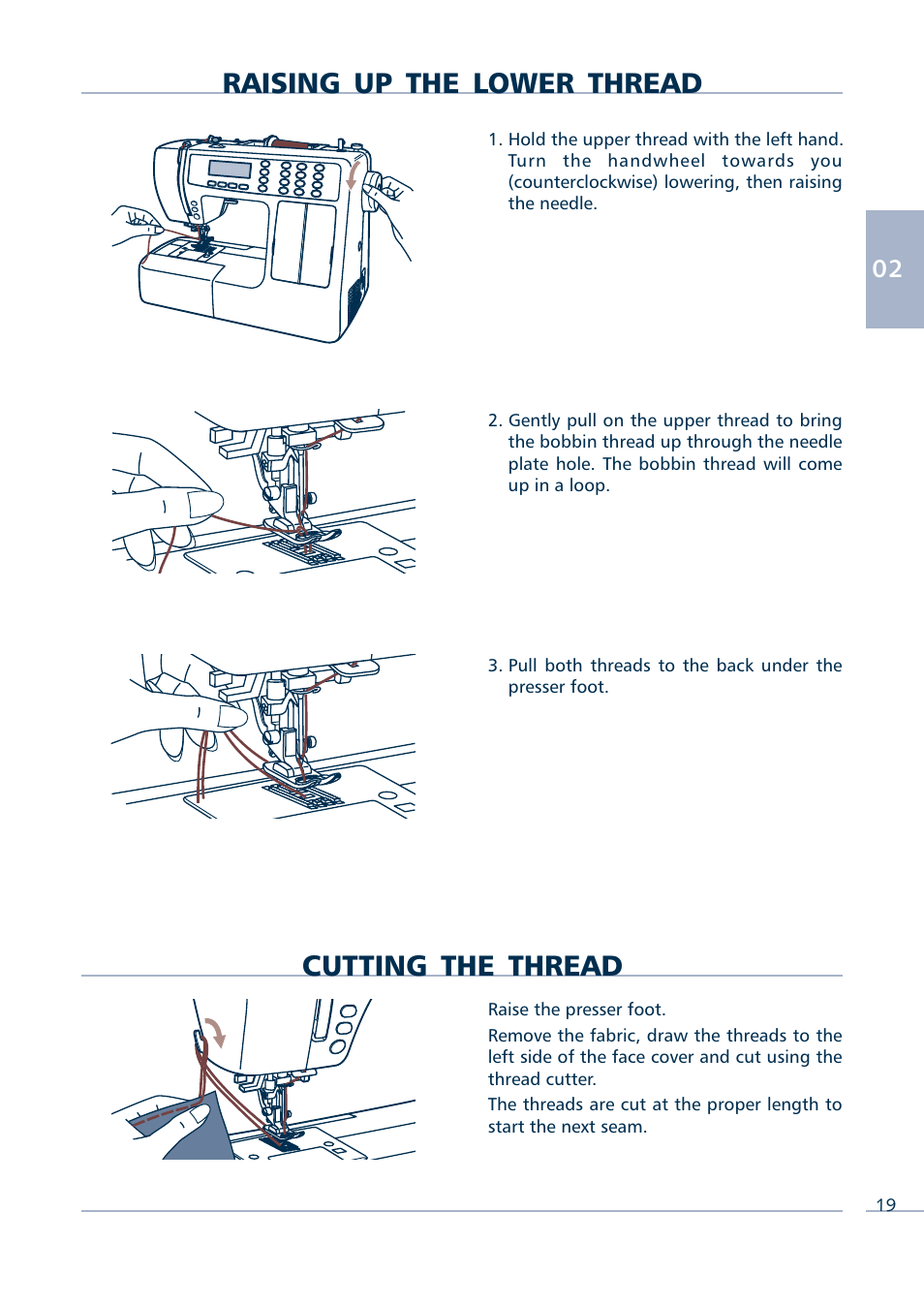 Raising up the lower thread cutting the thread | Euro-Pro INTELLI SEW 9136C User Manual | Page 21 / 68