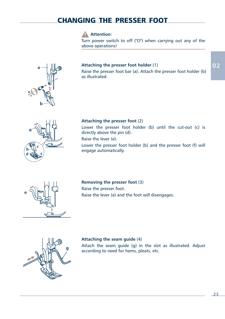 Changing the presser foot | Euro-Pro INTELLI SEW 9136C User Manual | Page 25 / 68