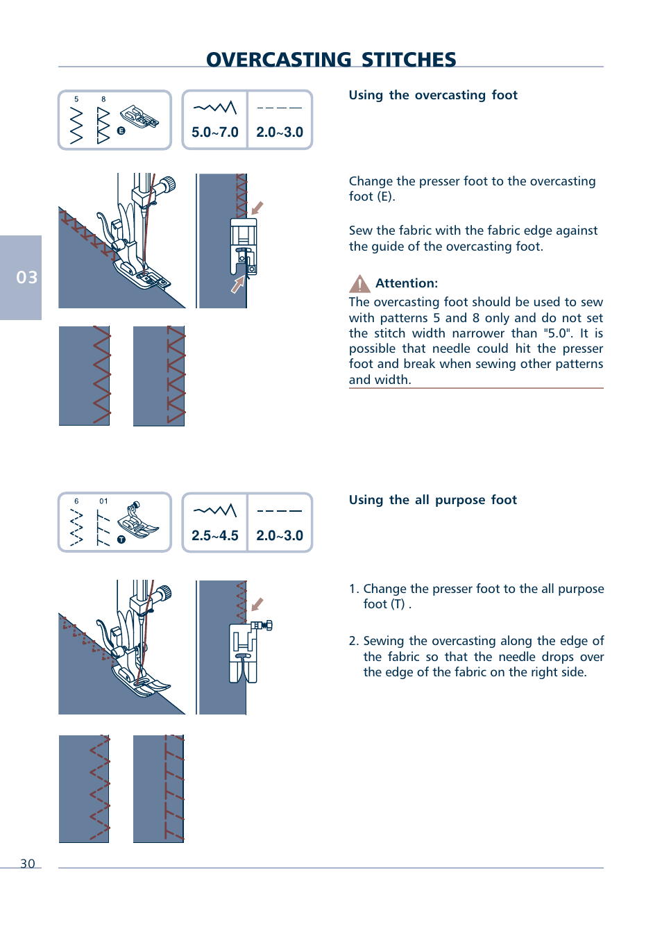 Overcasting stitches | Euro-Pro INTELLI SEW 9136C User Manual | Page 32 / 68