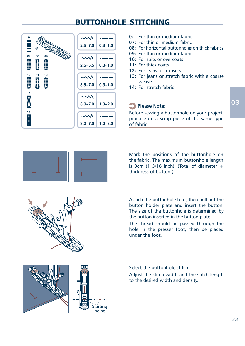 Buttonhole stitching | Euro-Pro INTELLI SEW 9136C User Manual | Page 35 / 68